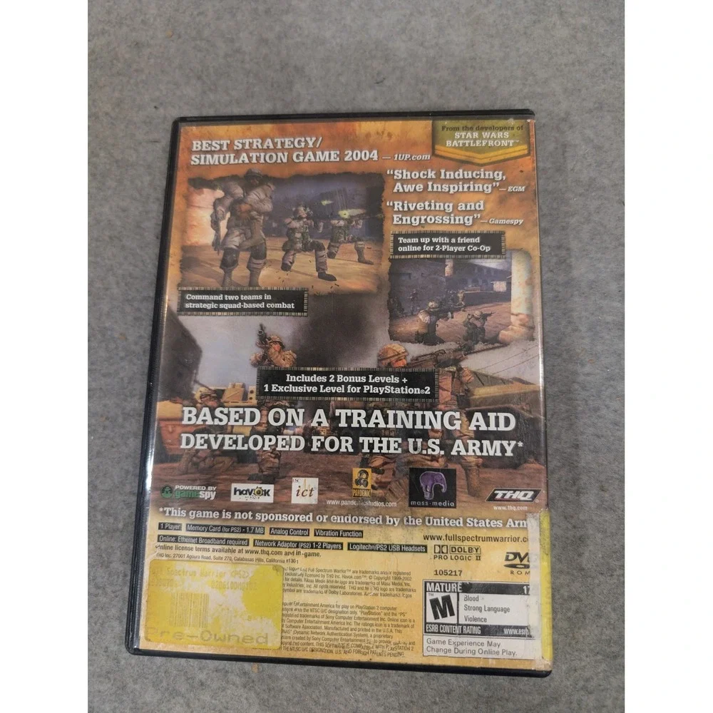 Full Spectrum Warrior Sony PlayStation 2 PS2 Tactical Strategy Game THQ 2004 - Picture 3 of 3